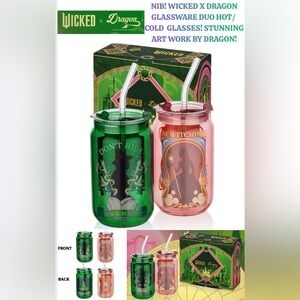NIB! WICKED X DRAGON DUO HOT/COLD GLASS TUMBLERS! DRAGON MAKES AMAZING ART!